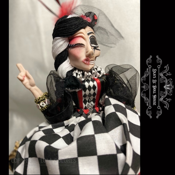 *SOLD* OOAK Gothic Harlequin Jester Skull Clown Doll Masquerade Puppet Baphomet - Picture 9 of 15